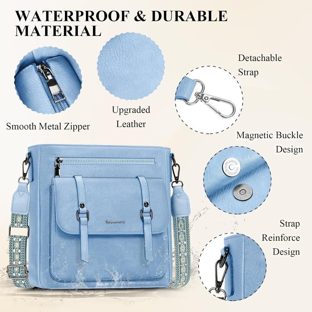Women’s Blue Waterproof Crossbody Shoulder Leather bags - Picture 4 of 6